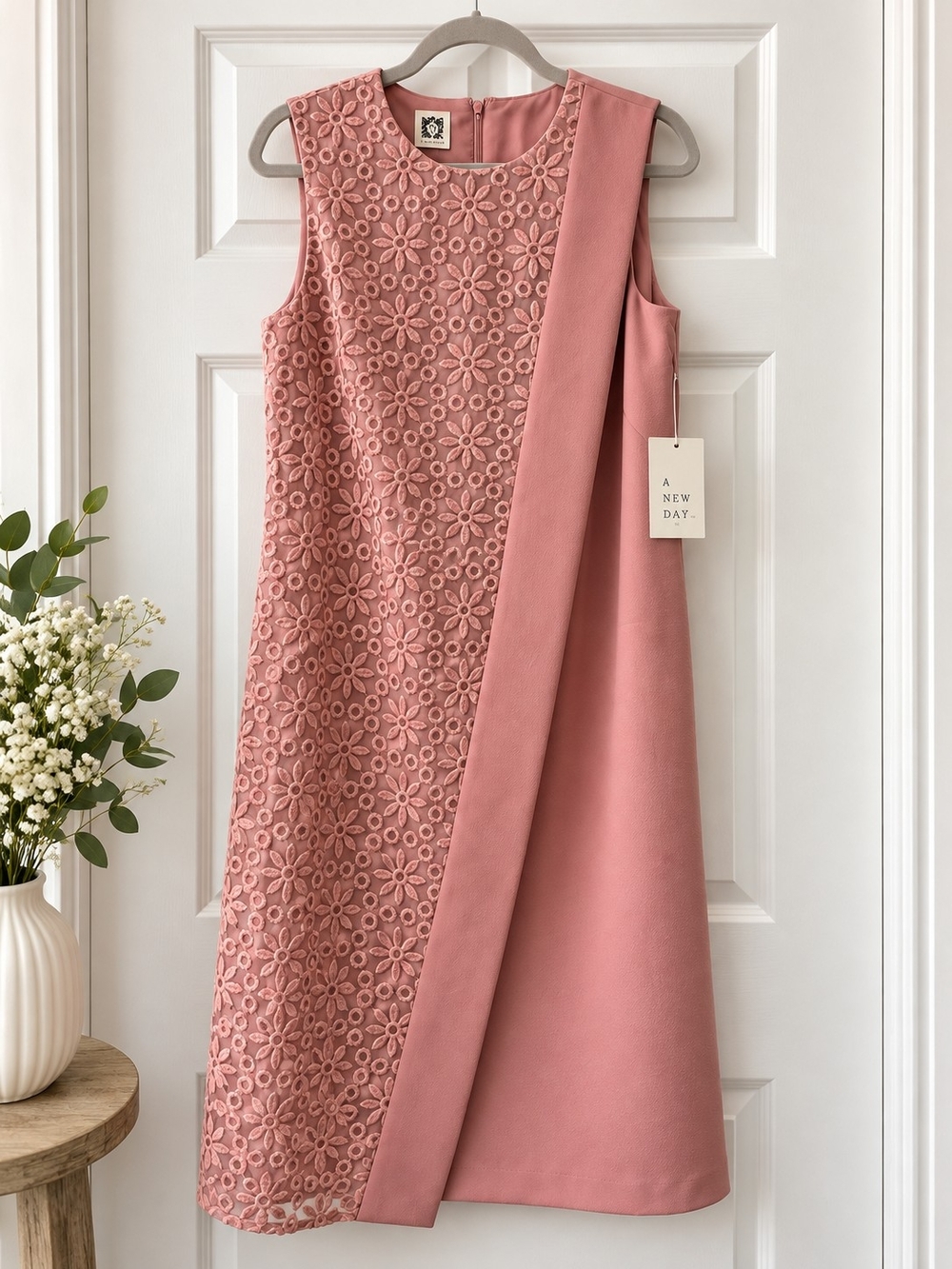 Anne Klein Dusty Rose Floral Lace Overlay Midi Dress